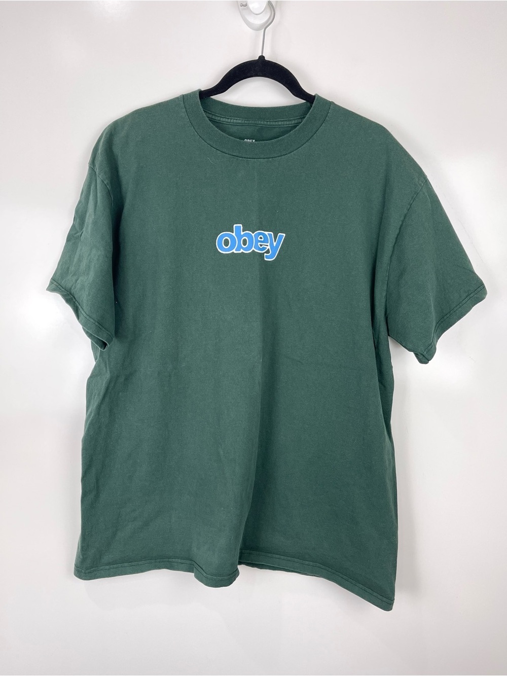Obey Deep Green Short Sleeve Graphic T-Shirt Blue Logo Tee Men's XL Streetwear